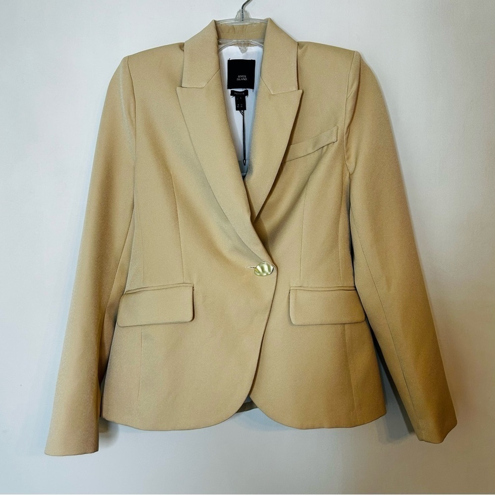 River Island Petite Beige Wrap Over Tailored Blazer Size US 2. New with Tags! - Picture 5 of 5